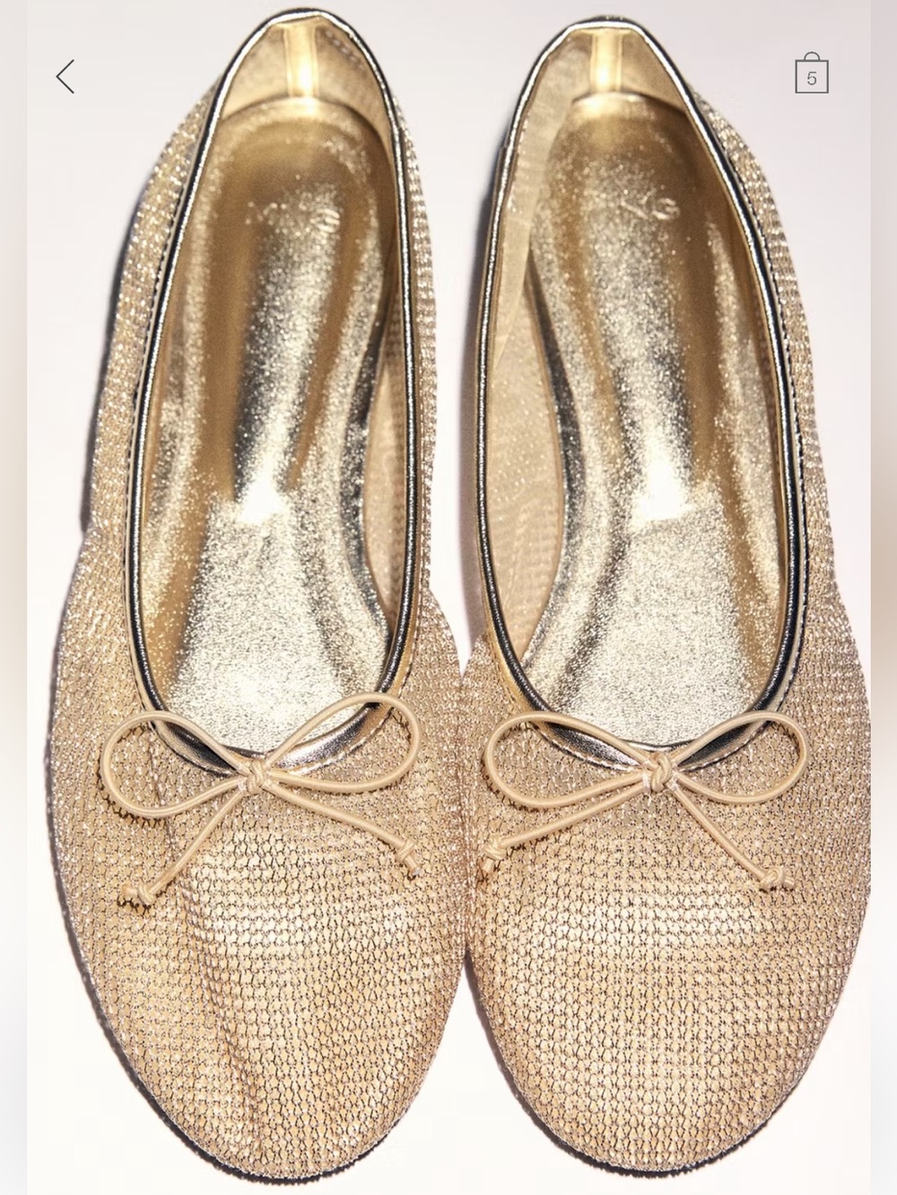 Mango Women's Gold Ballet Flats with Bow